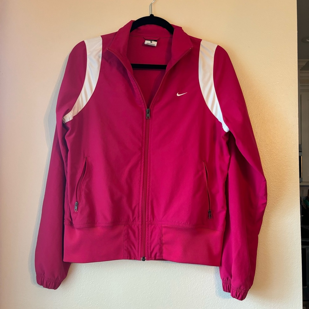 Women’s Nike Zip Up Jacket Large Pink Pockets Soccer Walking Jogging Hiking Fall